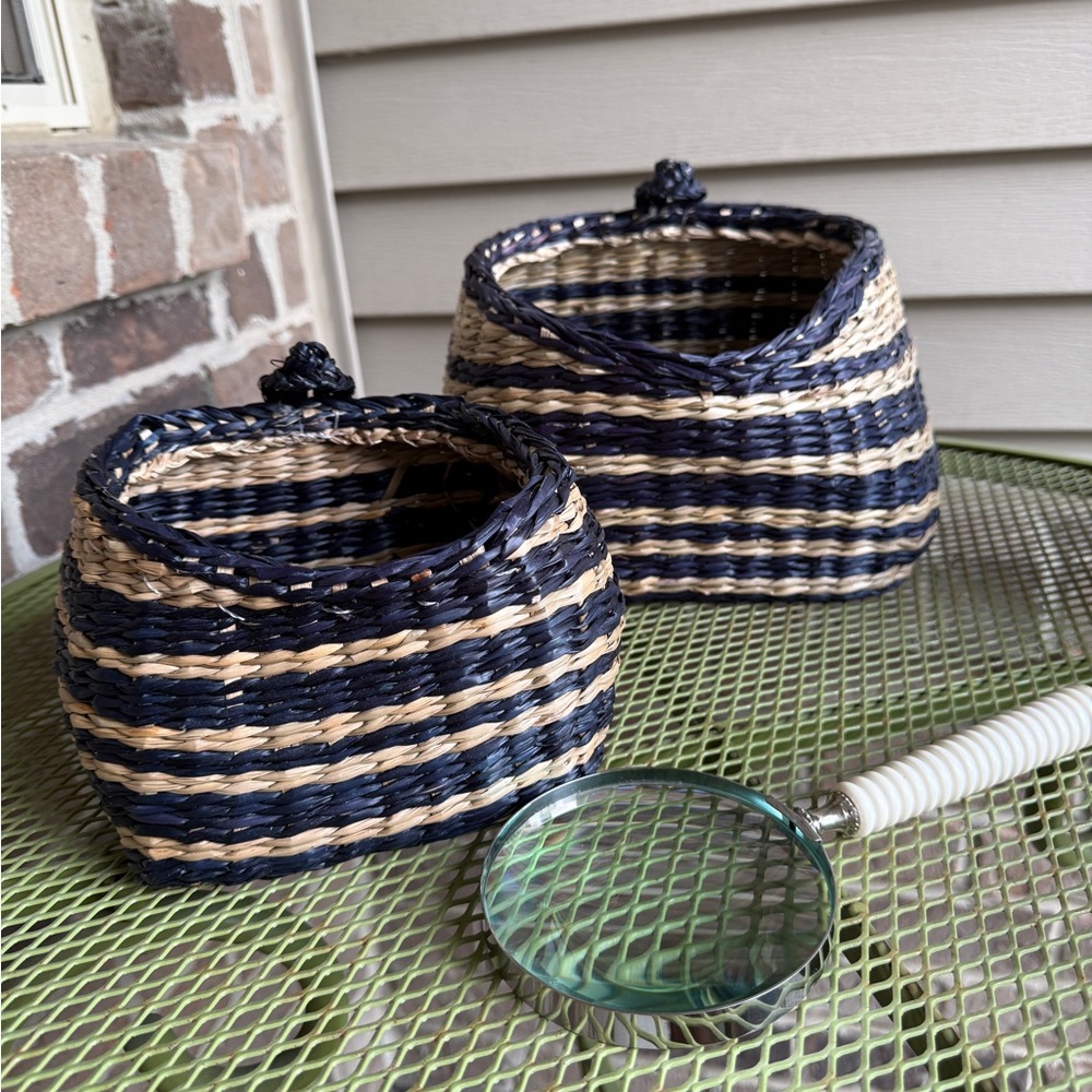 Natural Woven striped baskets from Considered by Helen James